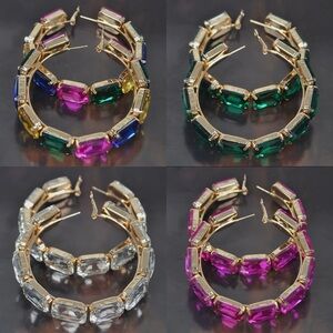 AUDREY L. | large rhinestone gold hoop earings